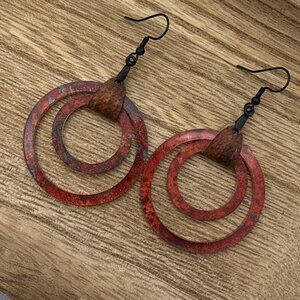 Boho Acrylic and Leather Earrings, Trendy Statement Earrings, Copper Colored